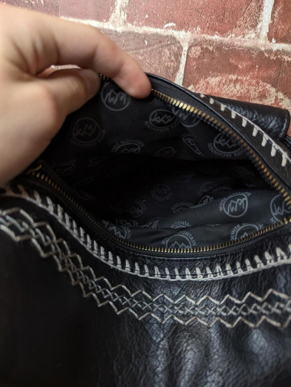 White Mountain Vegan Leather Backpack - Black Embroided Purse - Zip Top - Picture 6 of 9